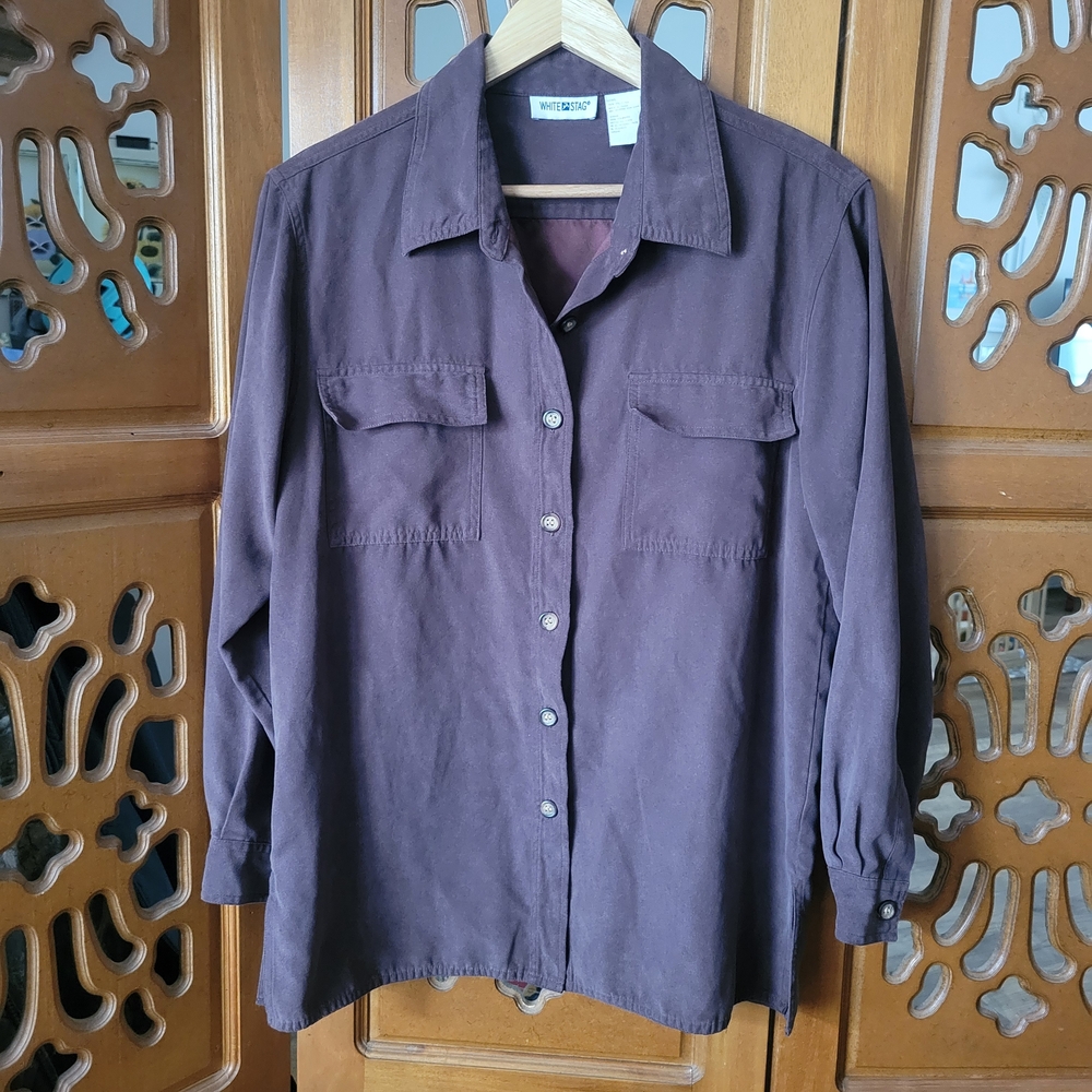 White Stag Women's Brown Button Down Shirt Cozy Size Small